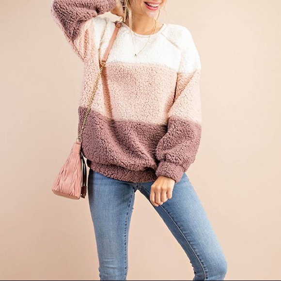 🆕 Fall Winter Sweater Weather Faux Sherpa Pullover With Pockets Long Sleeve - Picture 2 of 9